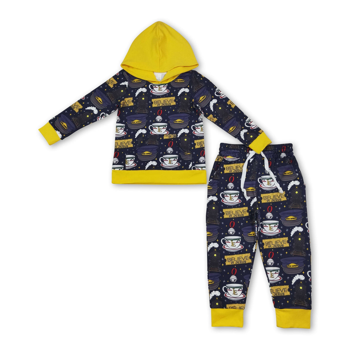 Long sleeves ring believe kids boys Christmas hoodie set