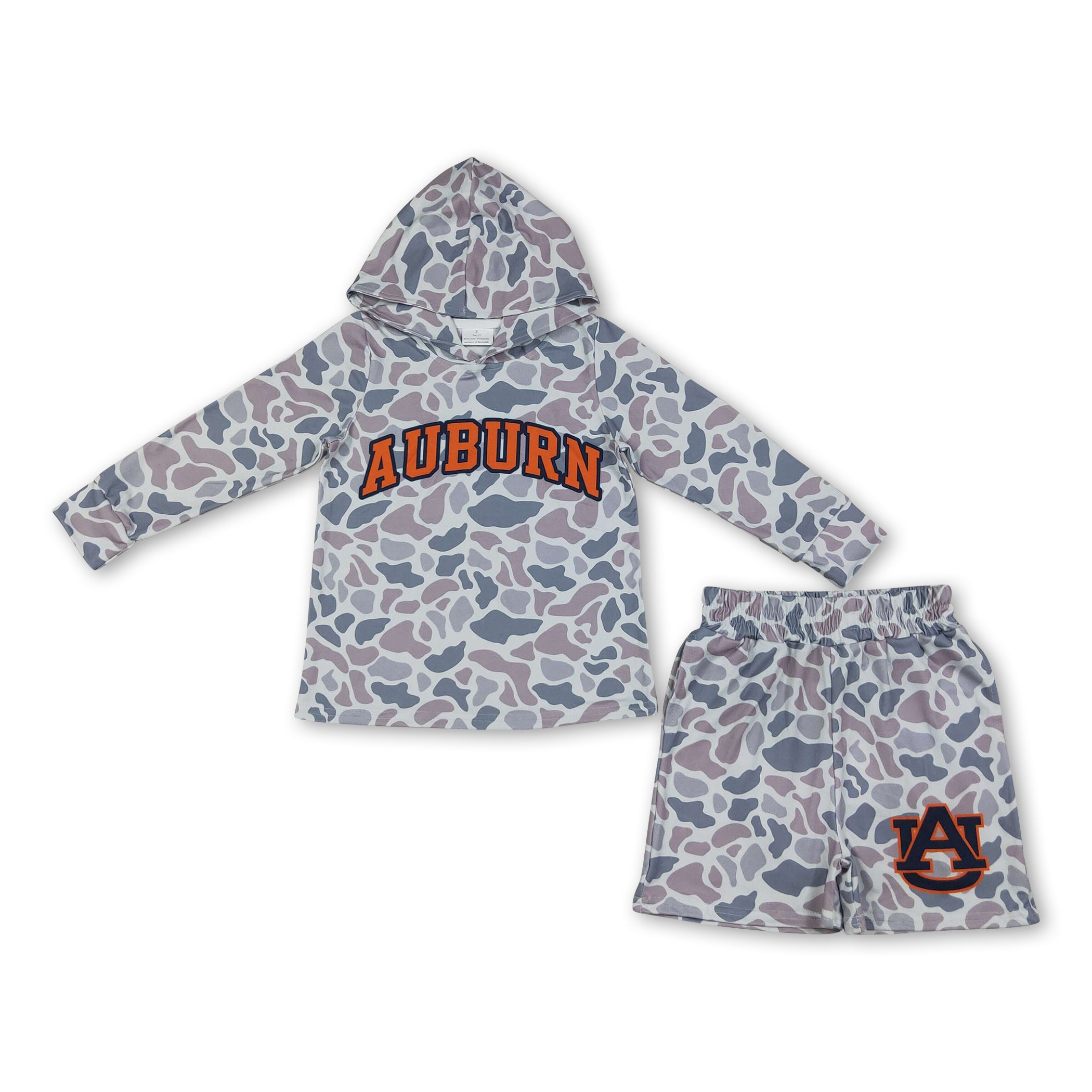 Long sleeves grey camo A U hoodie shorts boys team outfits