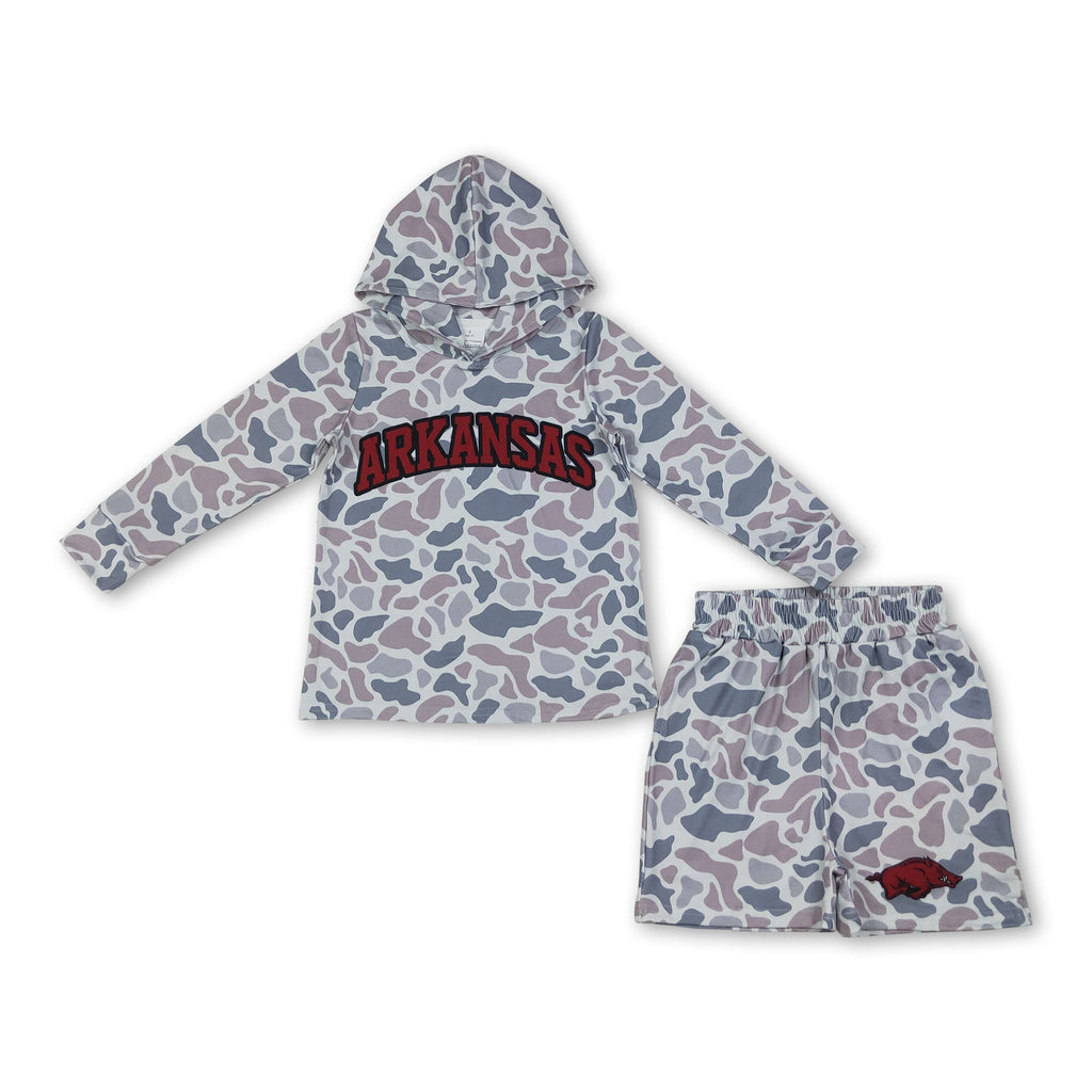 Long sleeves grey camo hoodie hog shorts boys team outfits