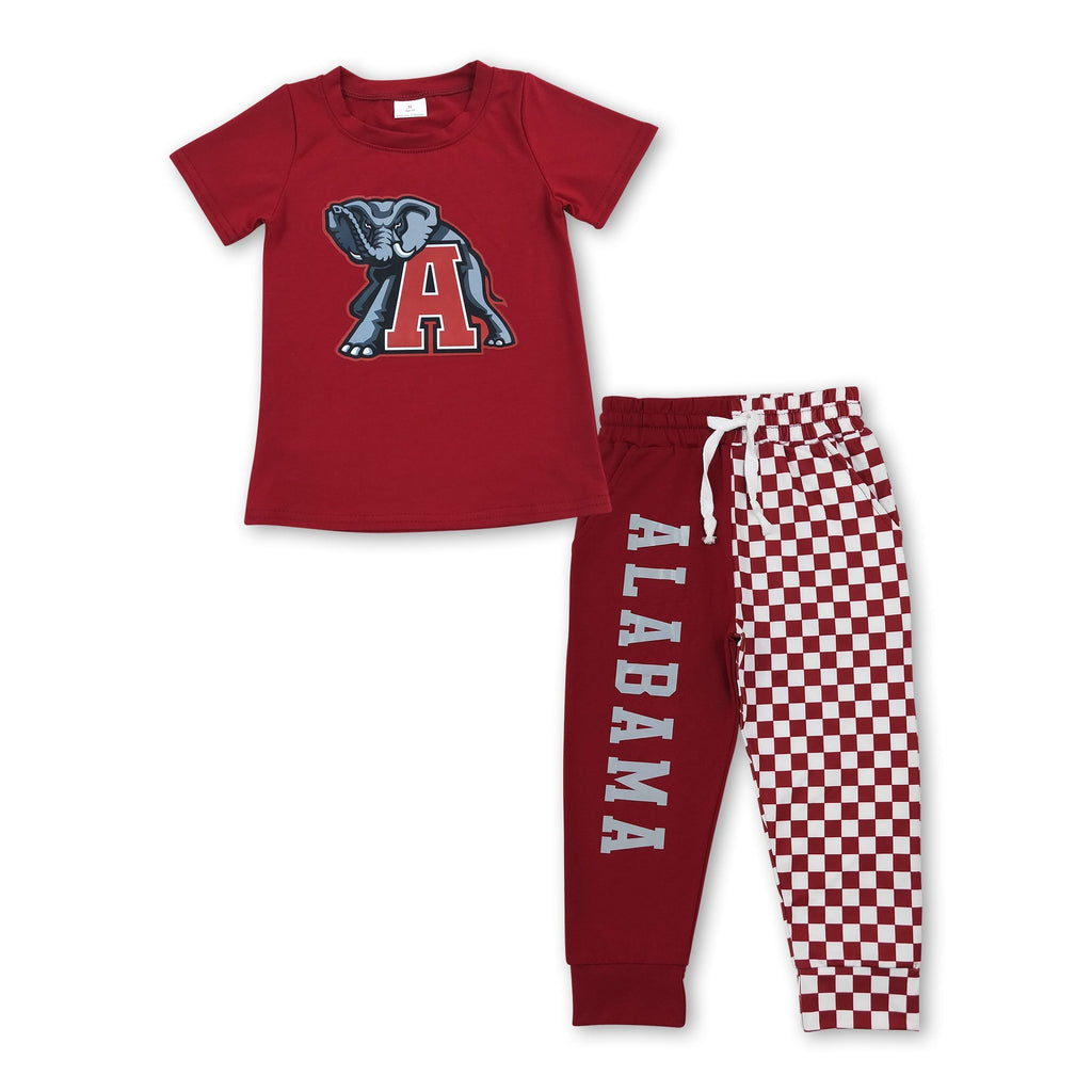 Short sleeves elephant A top plaid pants kids boys team outfits