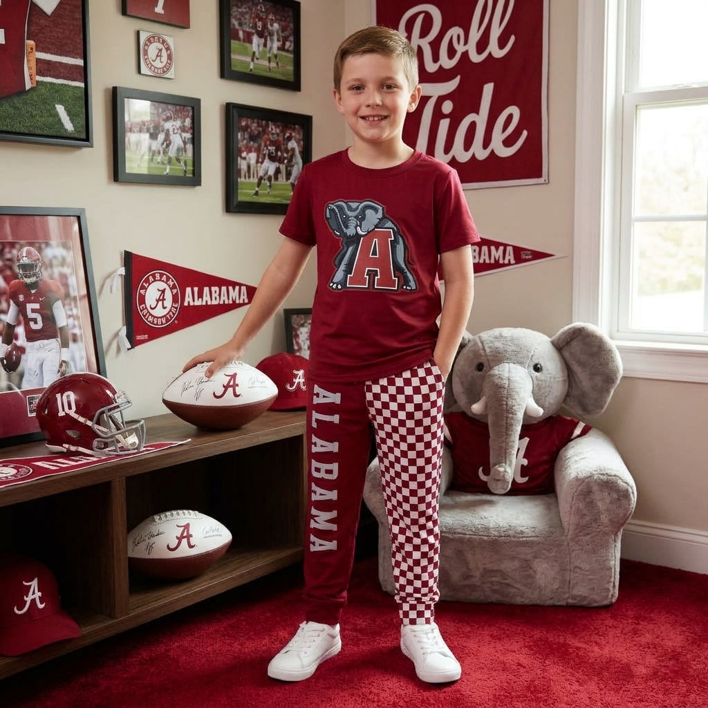Short sleeves elephant A top plaid pants kids boys team outfits