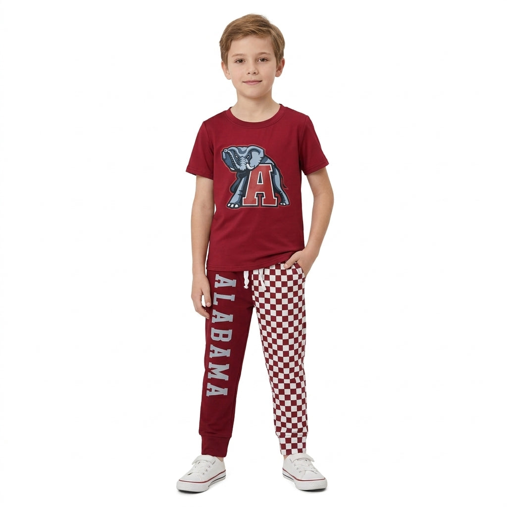 Short sleeves elephant A top plaid pants kids boys team outfits