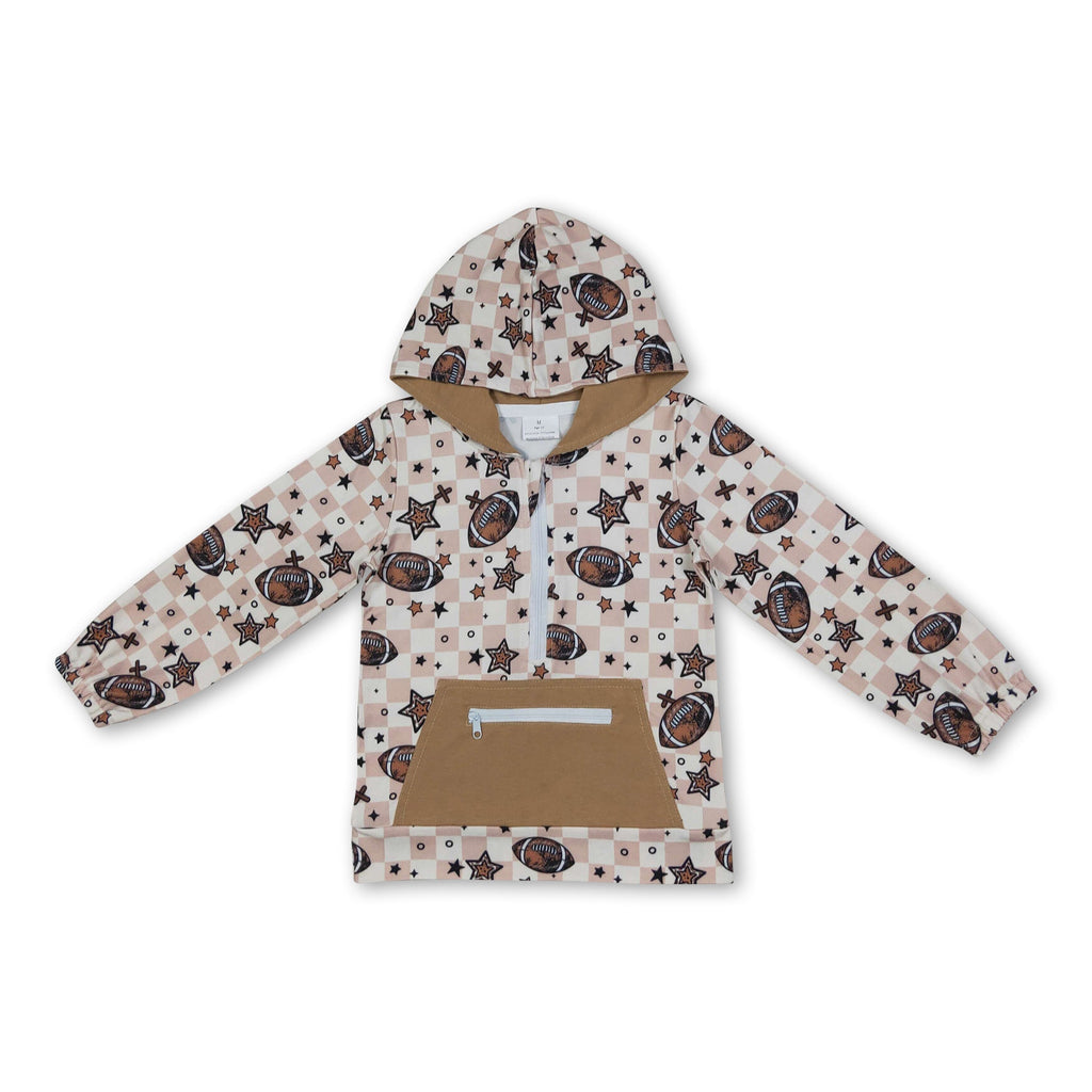 Long sleeves plaid football stars kids boys zip hoodie