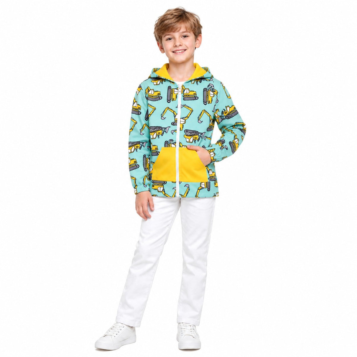 Long sleeves constructions pocket zipper boy hoodie