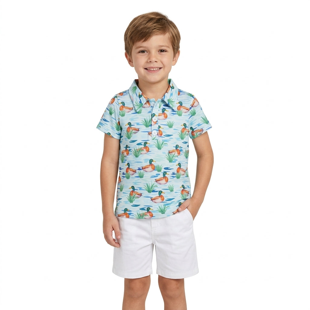 Short sleeves blue duck kids boys polo shirt