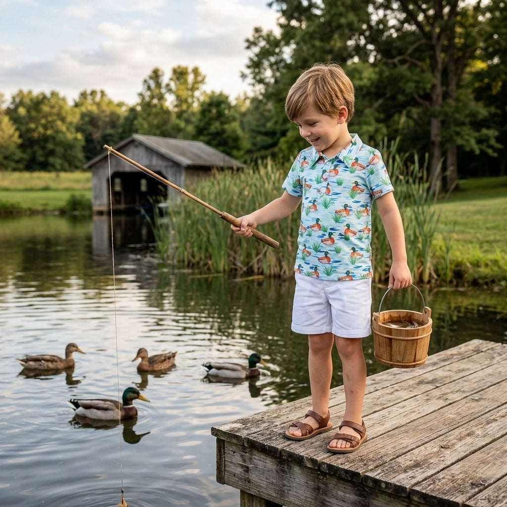 Short sleeves blue duck kids boys polo shirt
