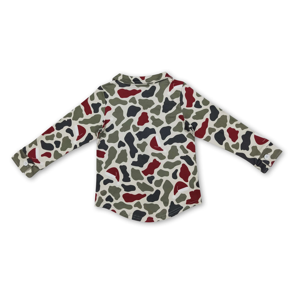 Long sleeves camo santa boys Christmas button down shirt