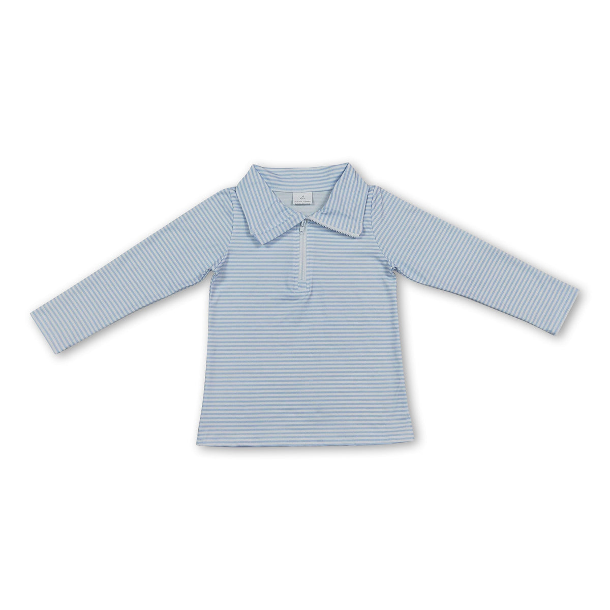 Long sleeves light blue stripe kids boys zipper pullover