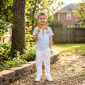 Plaid pumpkin embroidery boy fall polo shirt