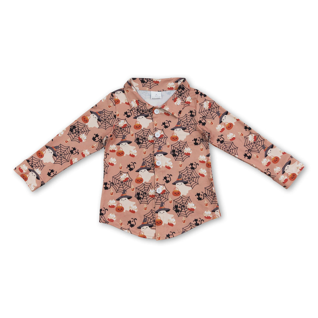 Pumpkin ghost boy Halloween button down shirt