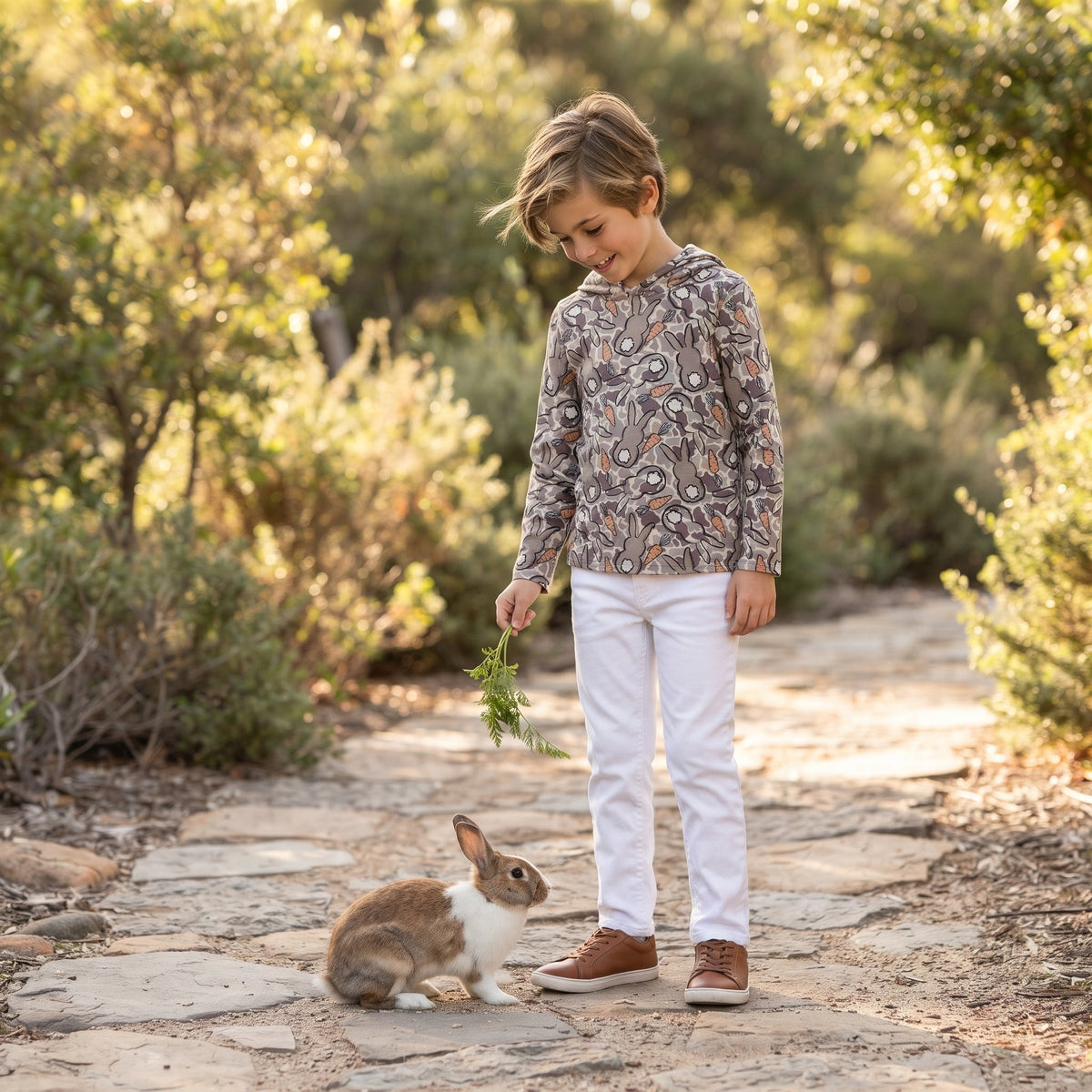 Long sleeves camo bunny carrot boys Easter hoodie