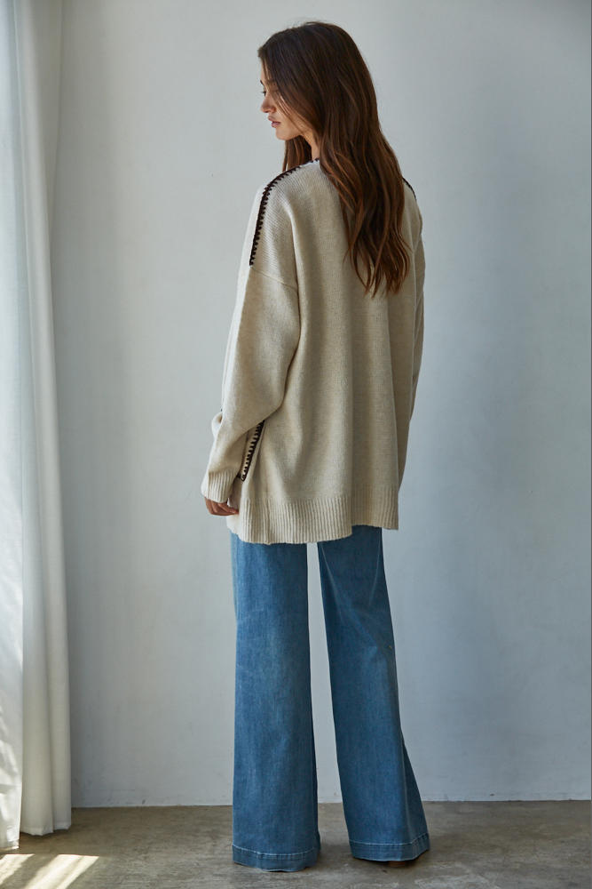 Lotte Contrast Stitch Open Cardigan