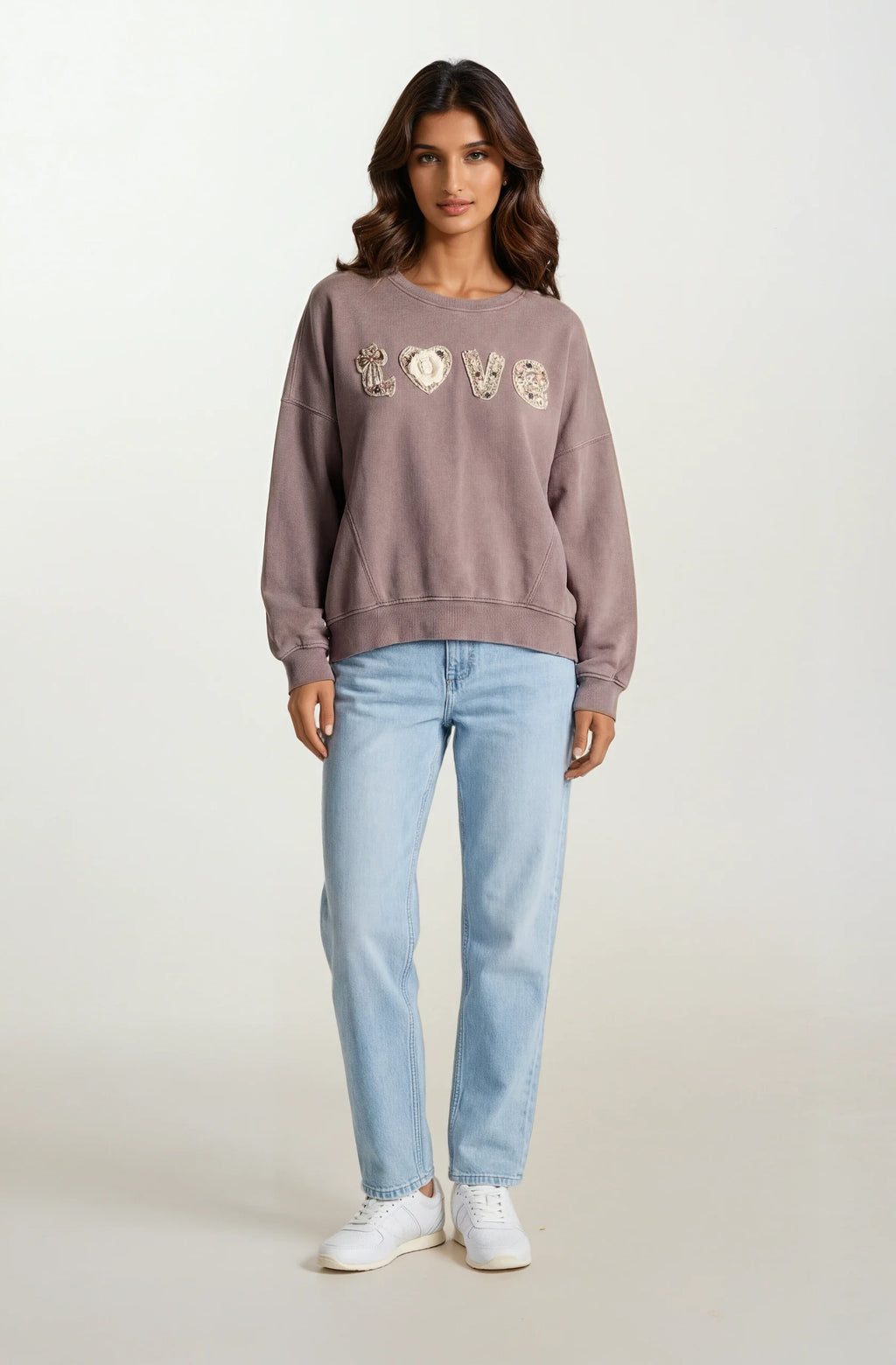 Boho "Love" Embellished Mineral Wash Sweatshirt