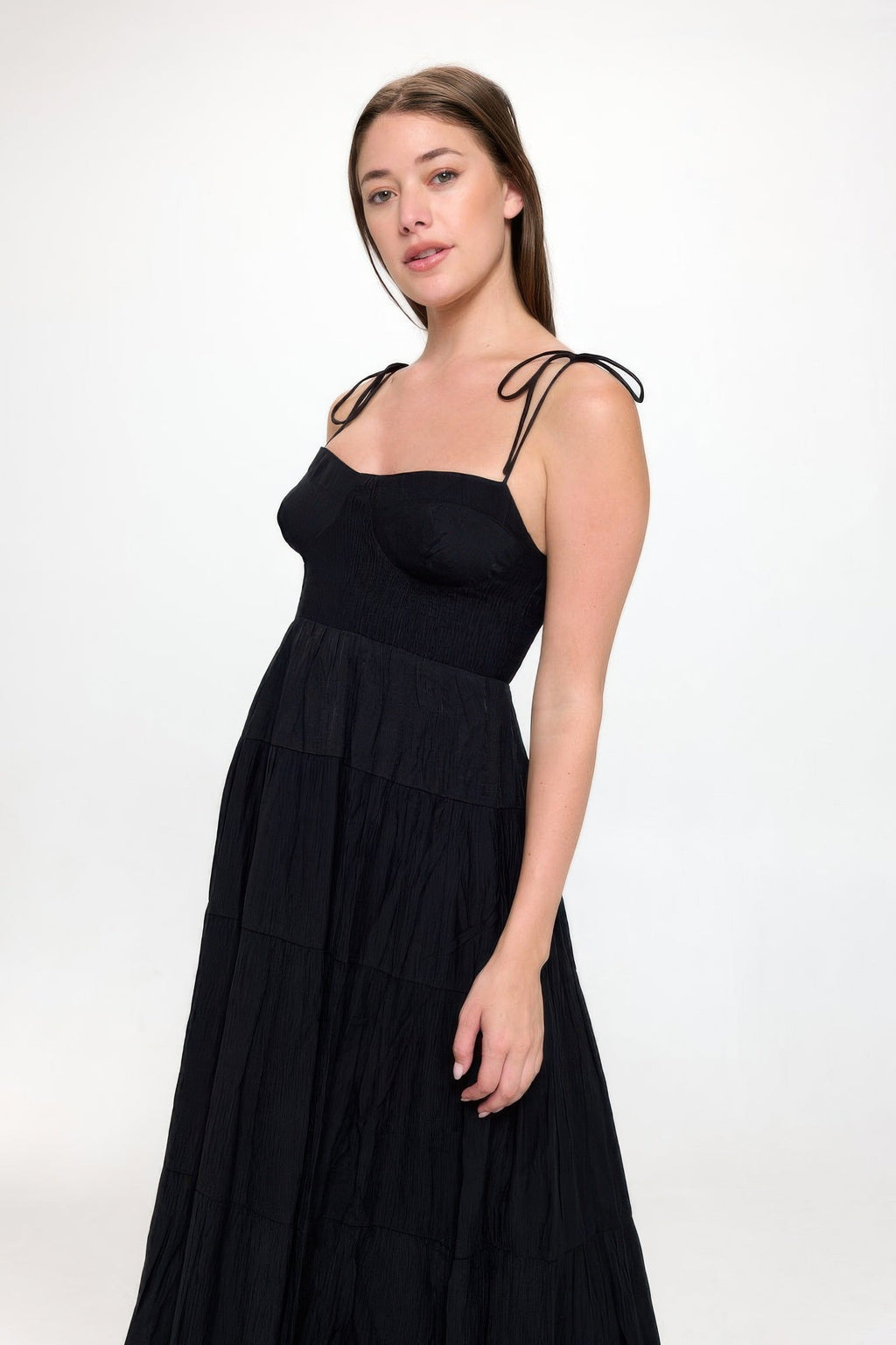 Solid Smocked Ruffle Maxi Dress