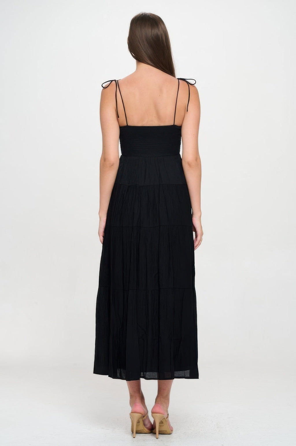Solid Smocked Ruffle Maxi Dress