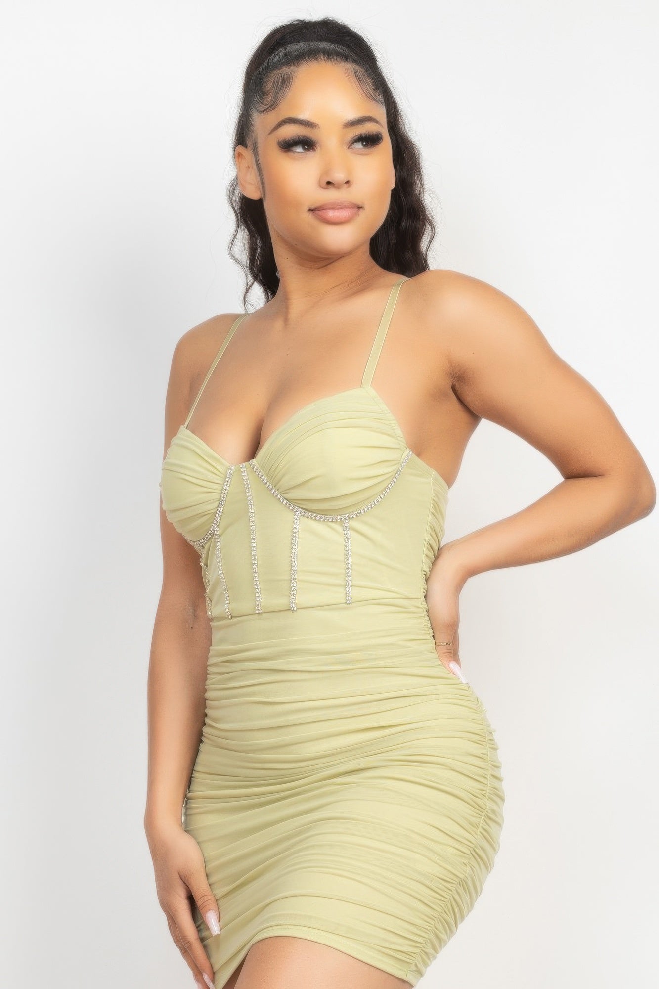 Stone Cami Shirred Bodycon Dress