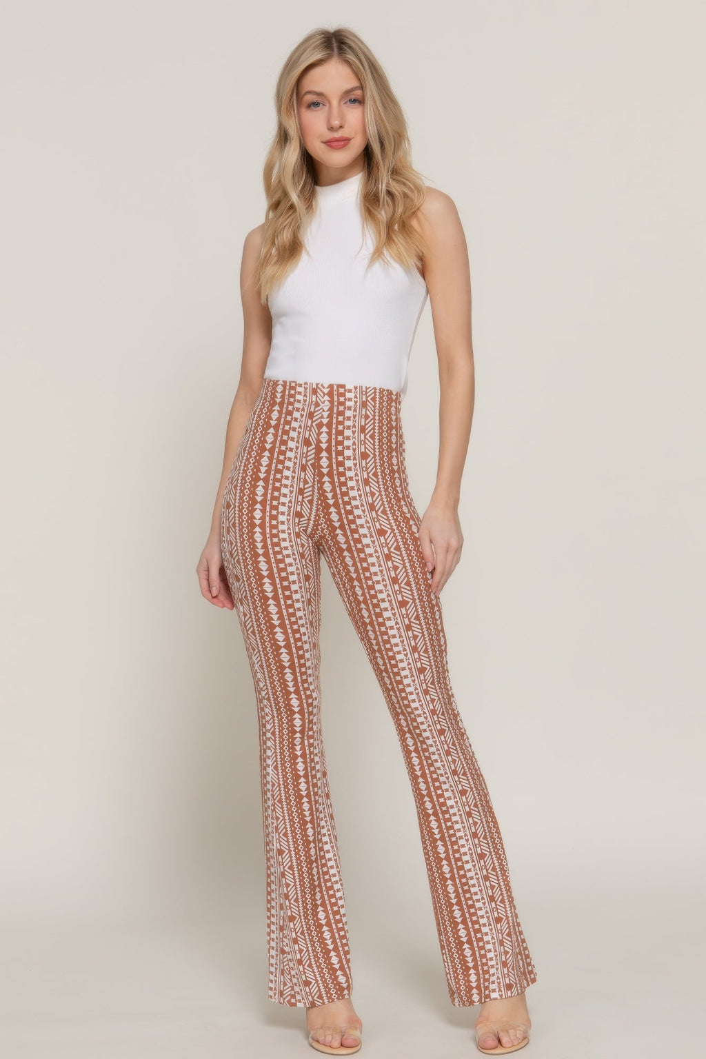 Waist Elastic Slim Flare Print Pants