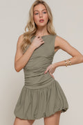 Sleeveless Boat Neck Voluminous Mini Dress