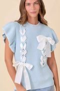 Weaved Ribbon Bow Detail Sweater Knit Top