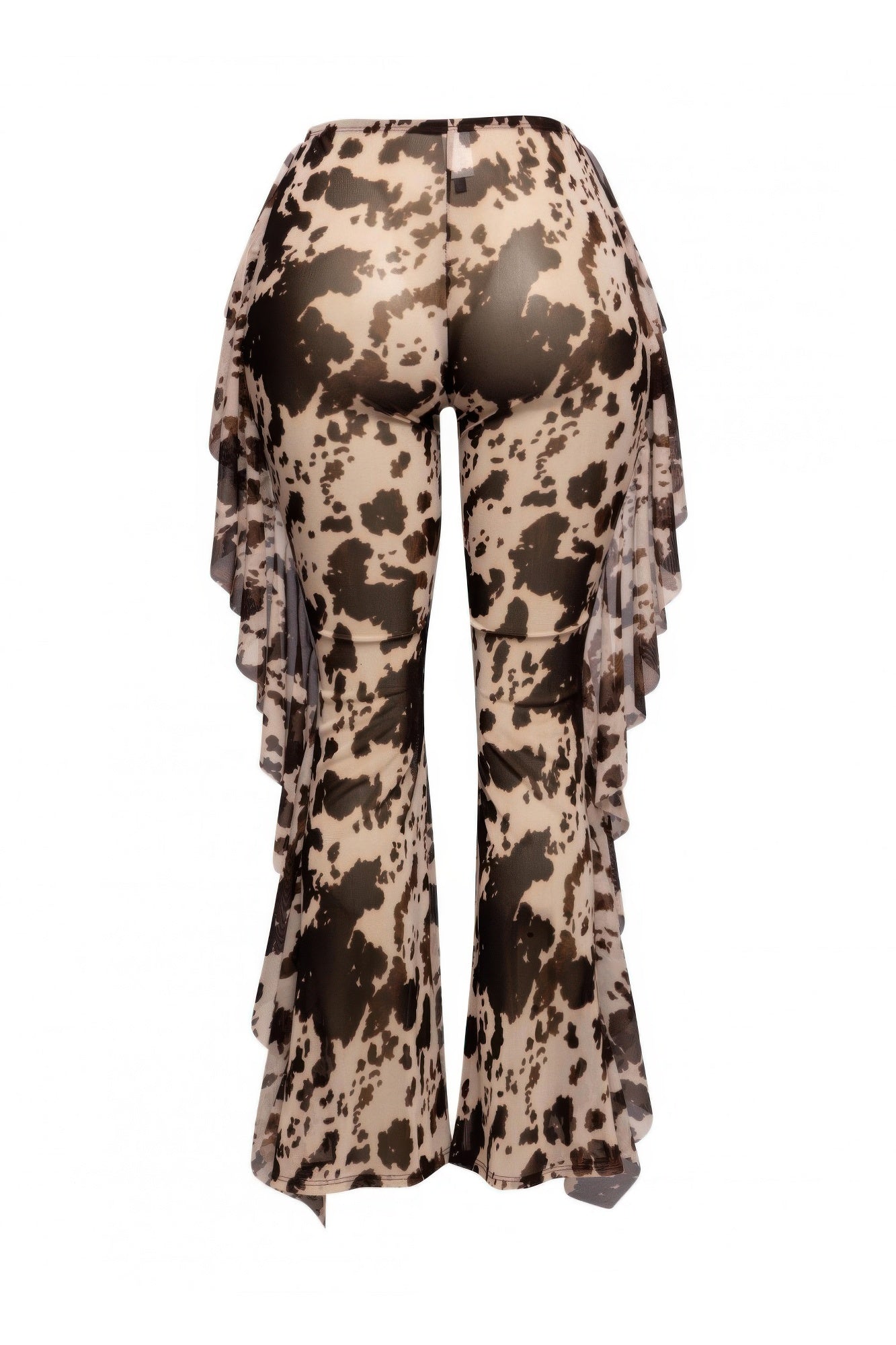 Side Ruffle Detailed Printed Mesh Pants