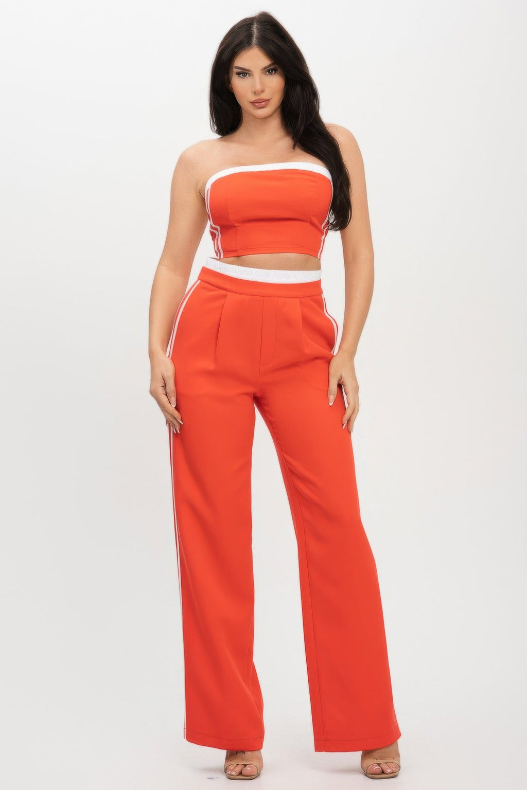 Stripe Tapping Contrast Elastic Band Toppants Set