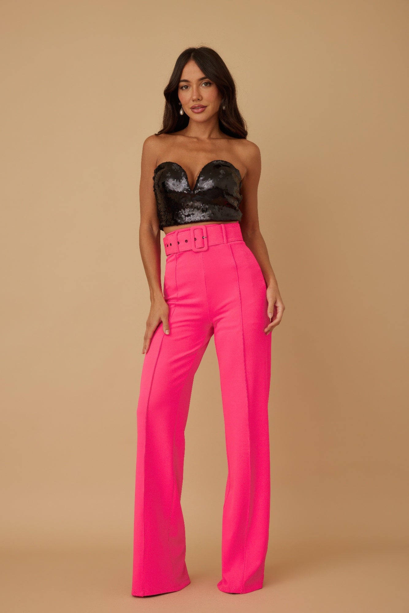 High Waist Pants With Buckle Belt