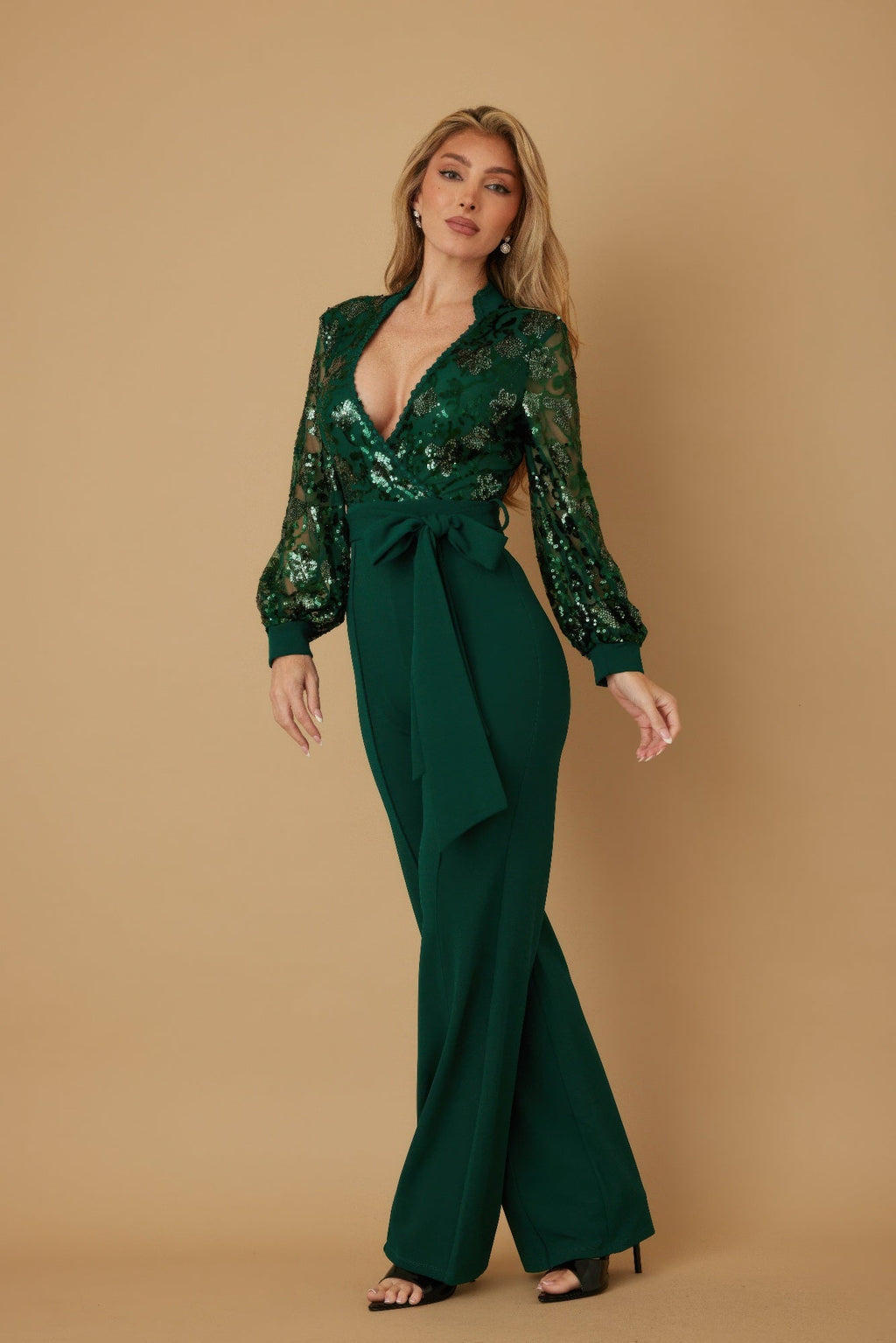 Flower Vein Sequin Print Jumpsuit