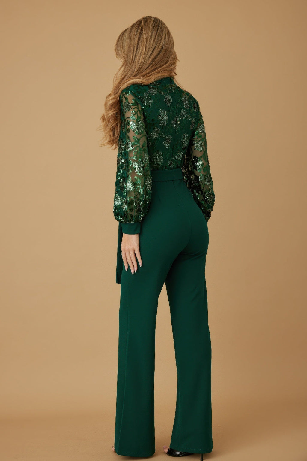 Flower Vein Sequin Print Jumpsuit