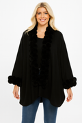 Open-front Cape With Pom Faux Fur Trim