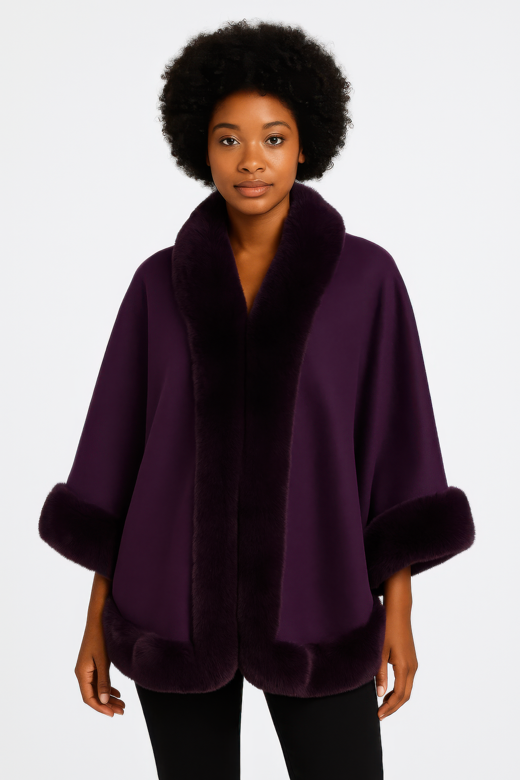 Faux Fur Trim Open-front Cape Jacket