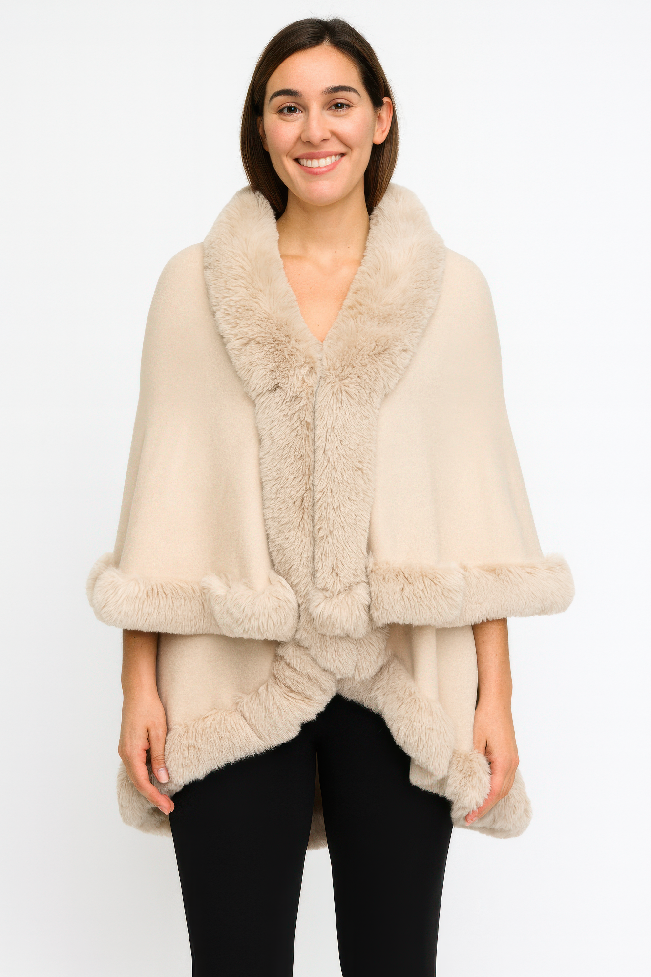 Crimson Elegance Faux Fur Trim Cape