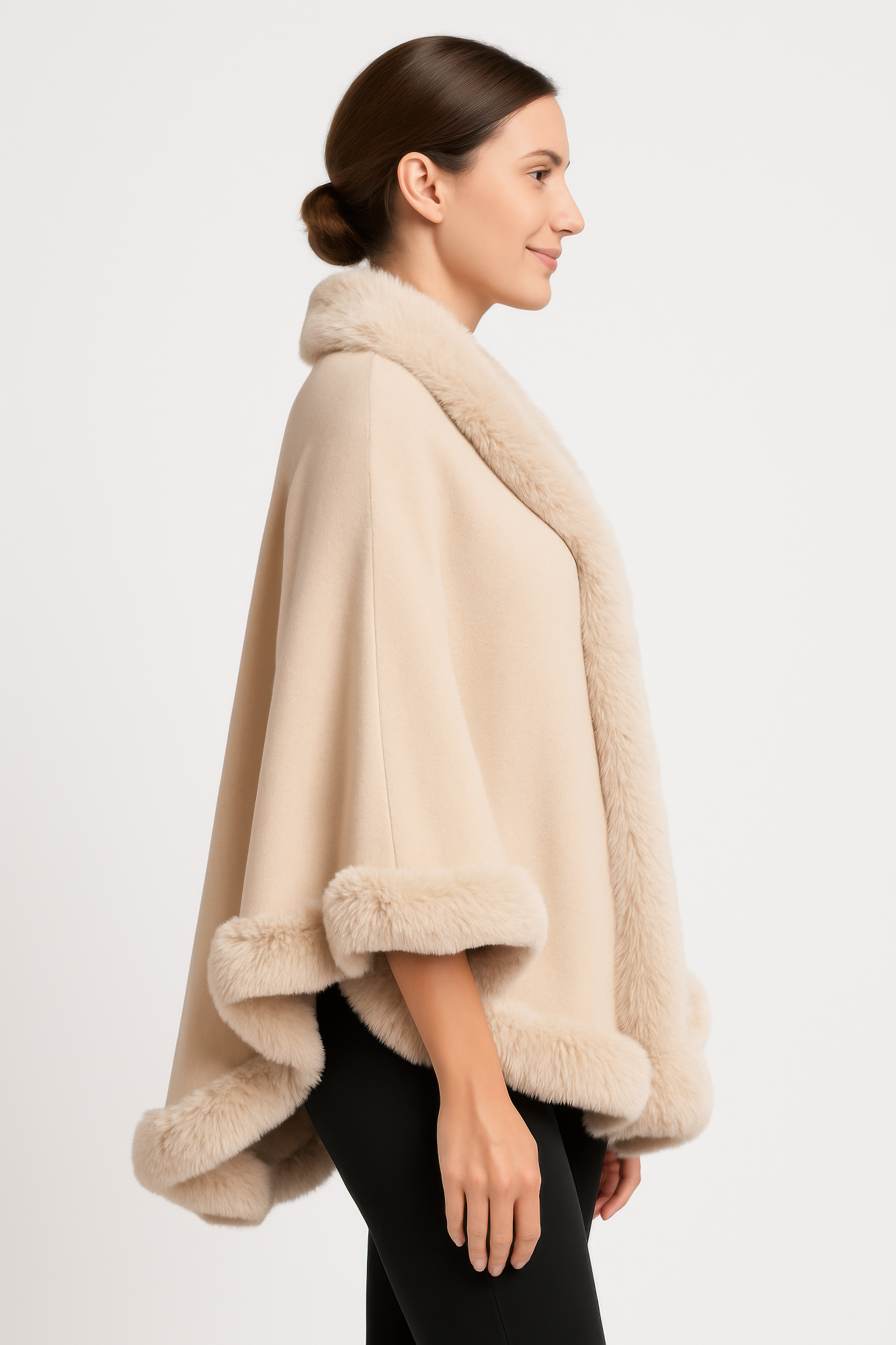 Crimson Elegance Faux Fur Trim Cape
