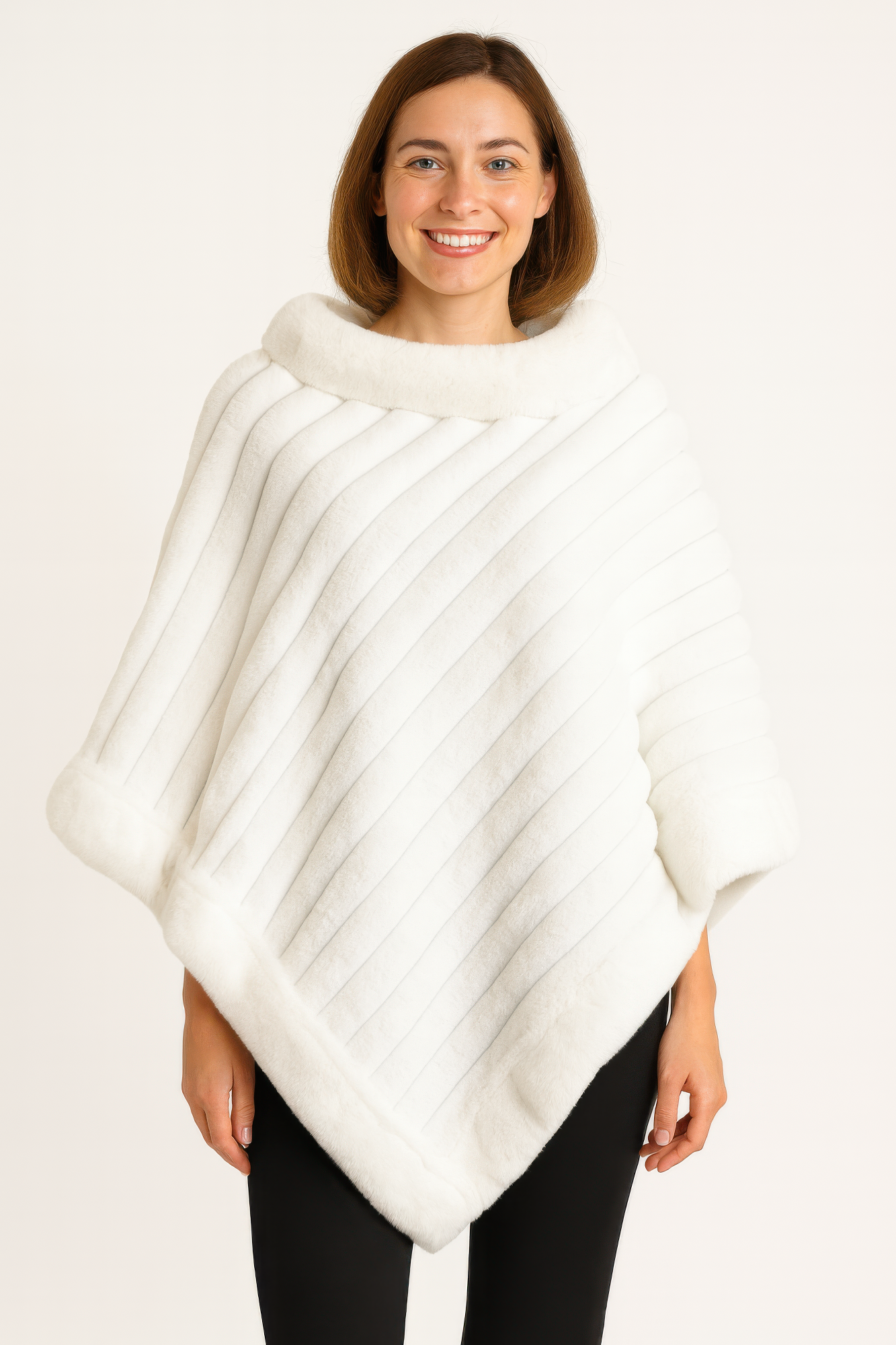Elegant Faux Fur Winter White Poncho