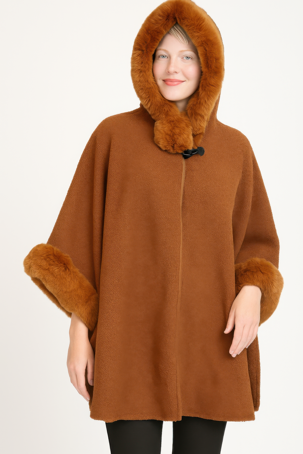 Hooded Faux Fur Trim Cape
