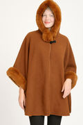 Hooded Faux Fur Trim Cape