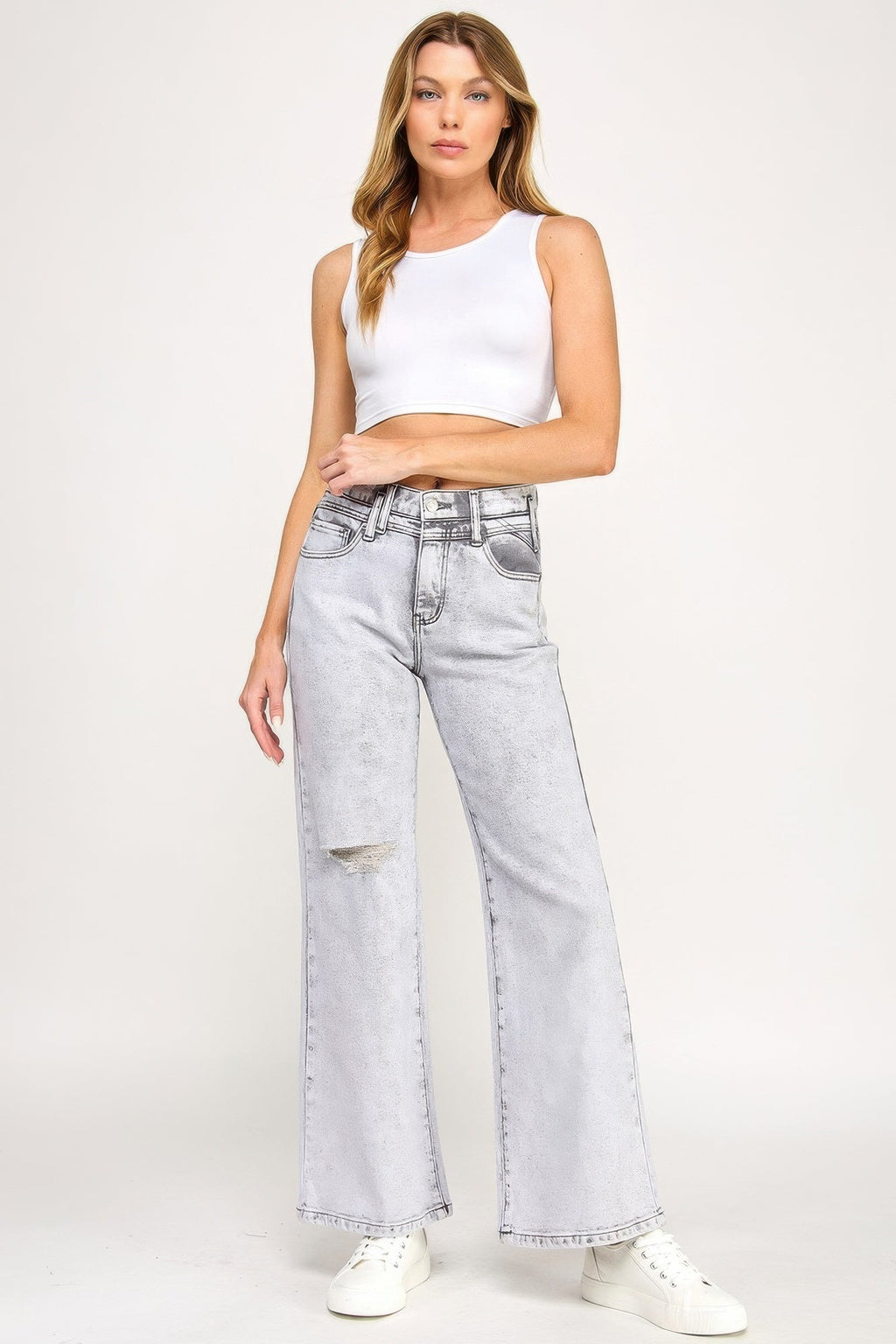 High Rise Wide Leg With Acid Grey