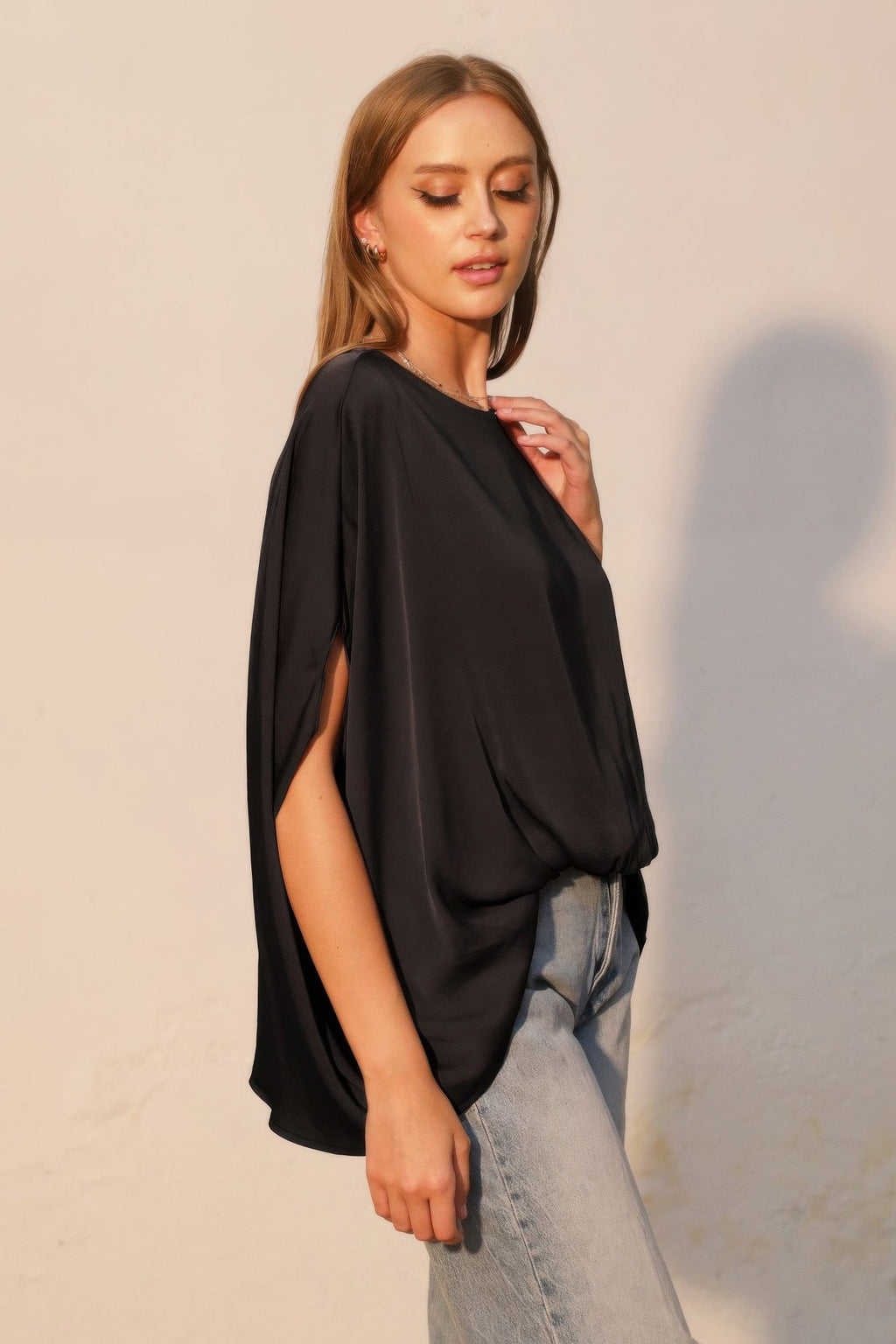 Washed Poly Silk Boat Neck Caftan Top
