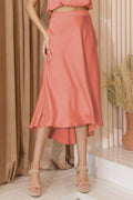 Washed Poly Silk Midi Swing Skirt