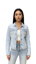 Distressed Jean Jacket With Rhinestone Fringe