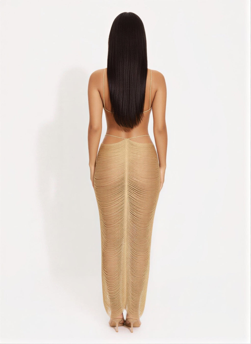 Metallic Cut Open Back Maxi Dress