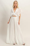 Collared Wrap Top & Wide-leg Pants Set