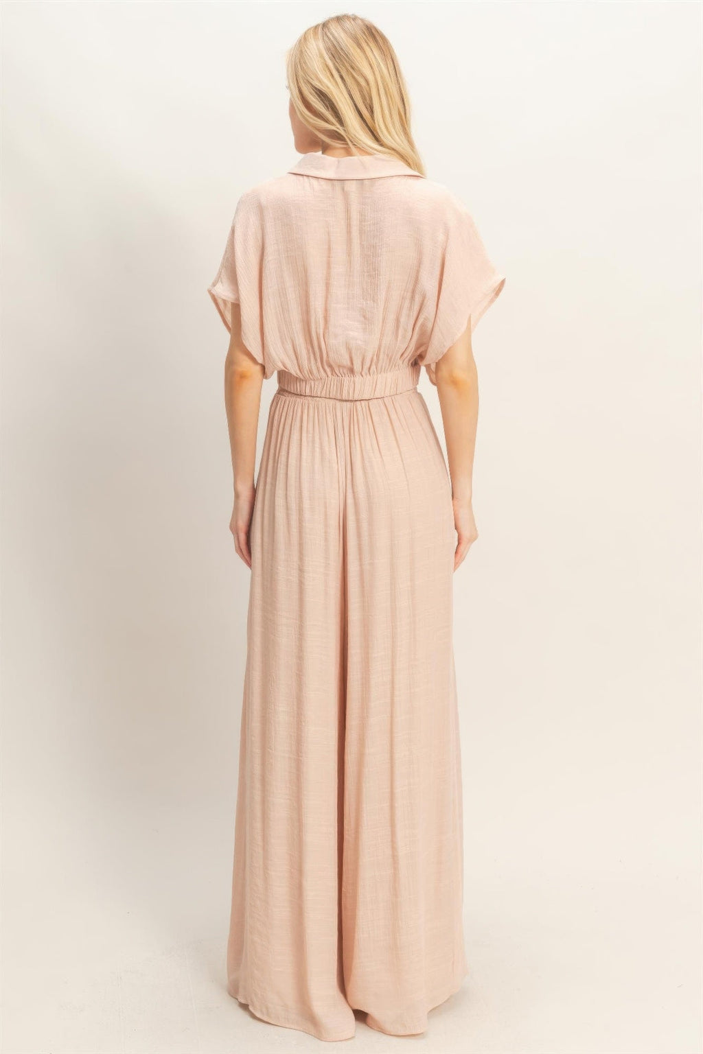 Collared Wrap Top & Wide-leg Pants Set