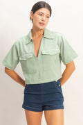 Collared V-neck Top