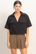 Collared V-neck Top