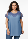 Lace Yoke Flutter Sleeve Knit Top