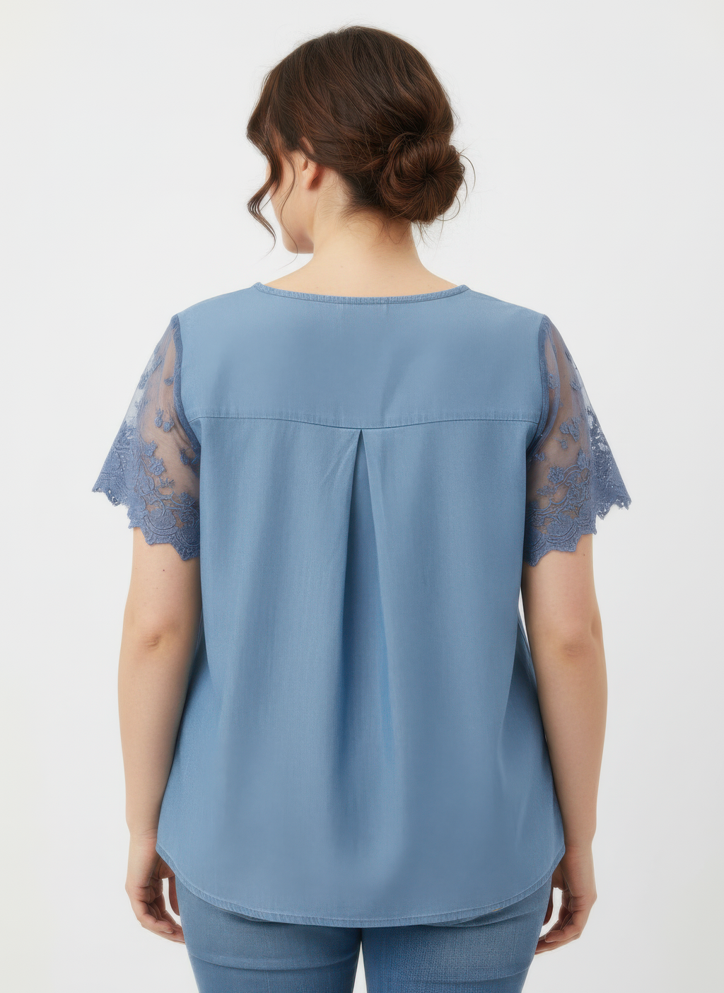 Lace Yoke Flutter Sleeve Knit Top