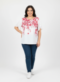 Floral Print Flutter Sleeve Knit Top