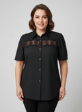 Lace Panel Button-front Collared Blouse