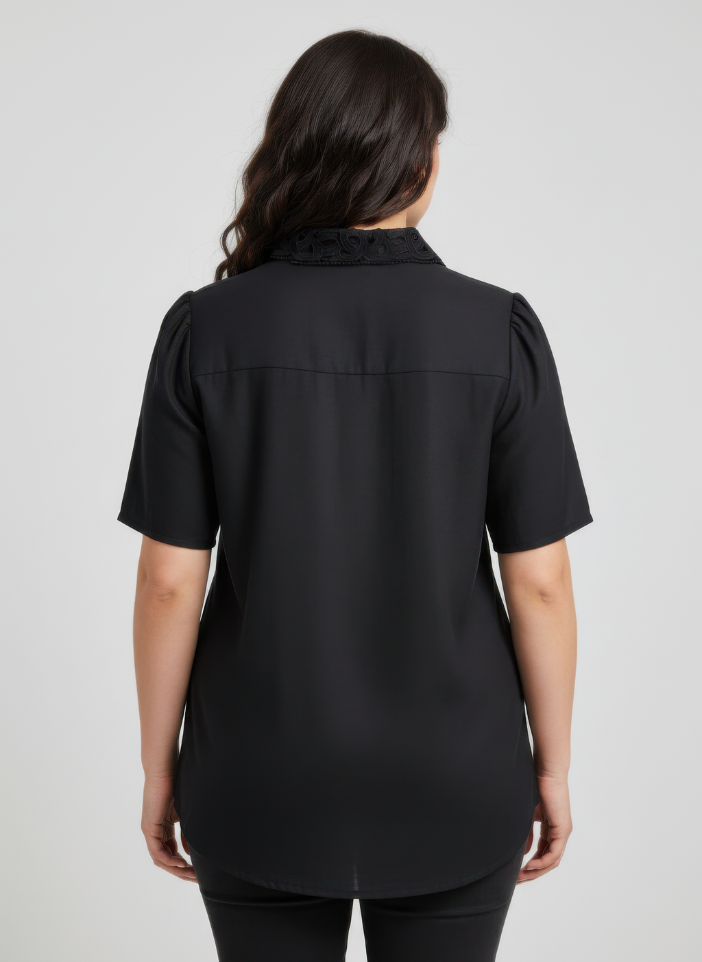 Lace Panel Button-front Collared Blouse