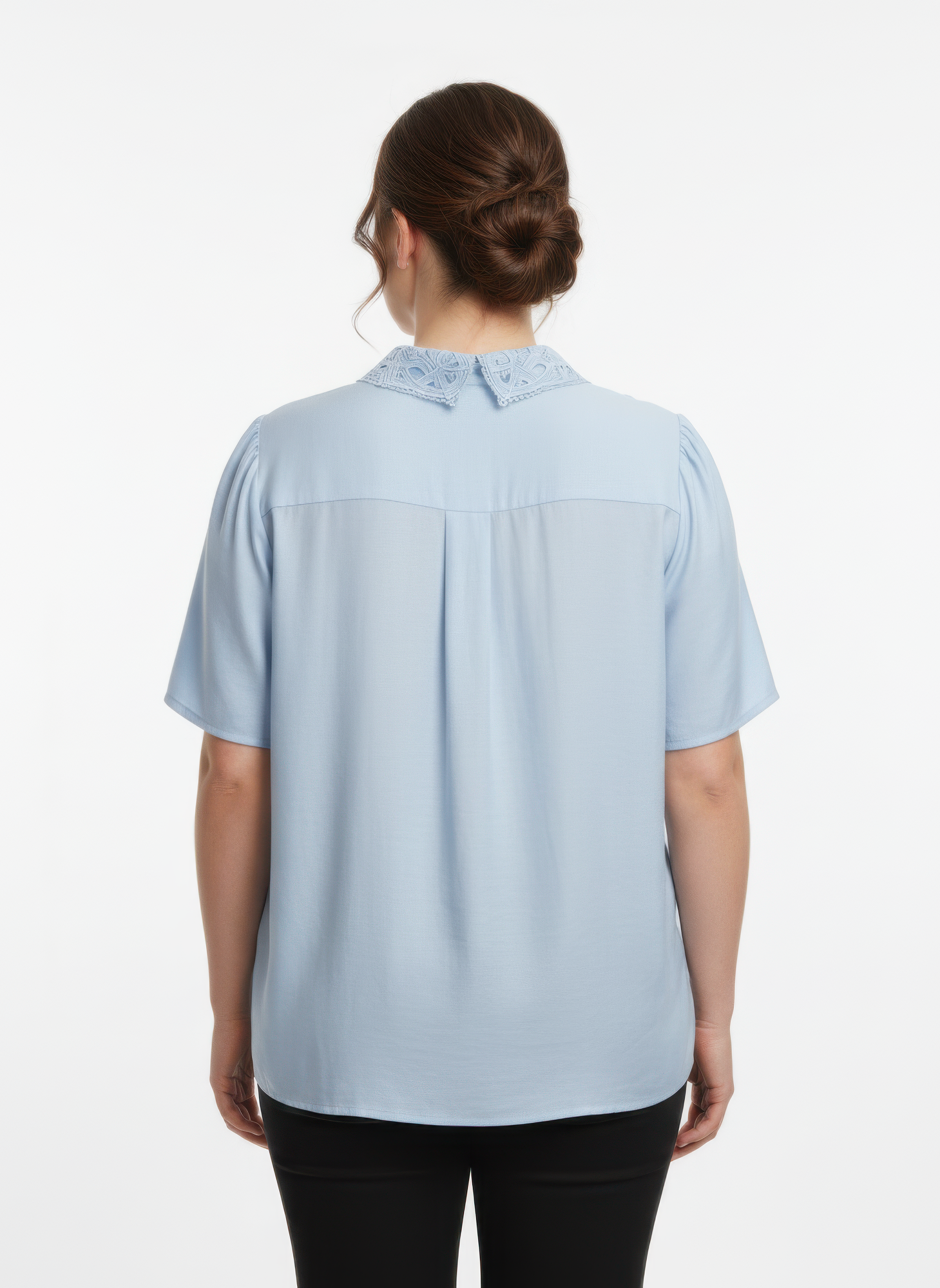 Lace Collar Button Detail Flutter Sleeve Top